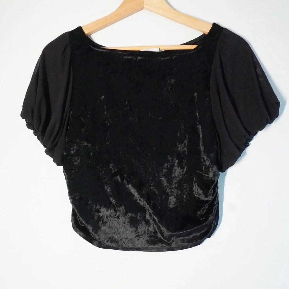 Free People Intimately Midnight Mood Black M Velvet‎ Crop Top Ruche Open Back
